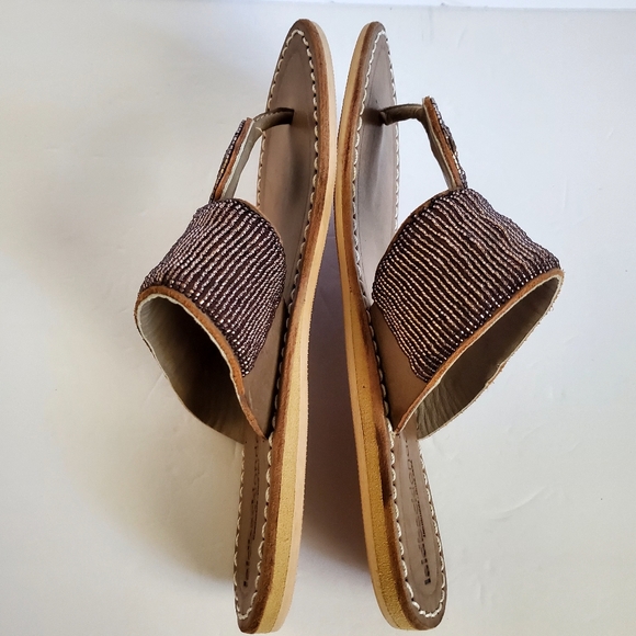 Laid Back London Women's Brown Beaded Leather Toe-Post Sandals Sz.8 - Picture 5 of 10